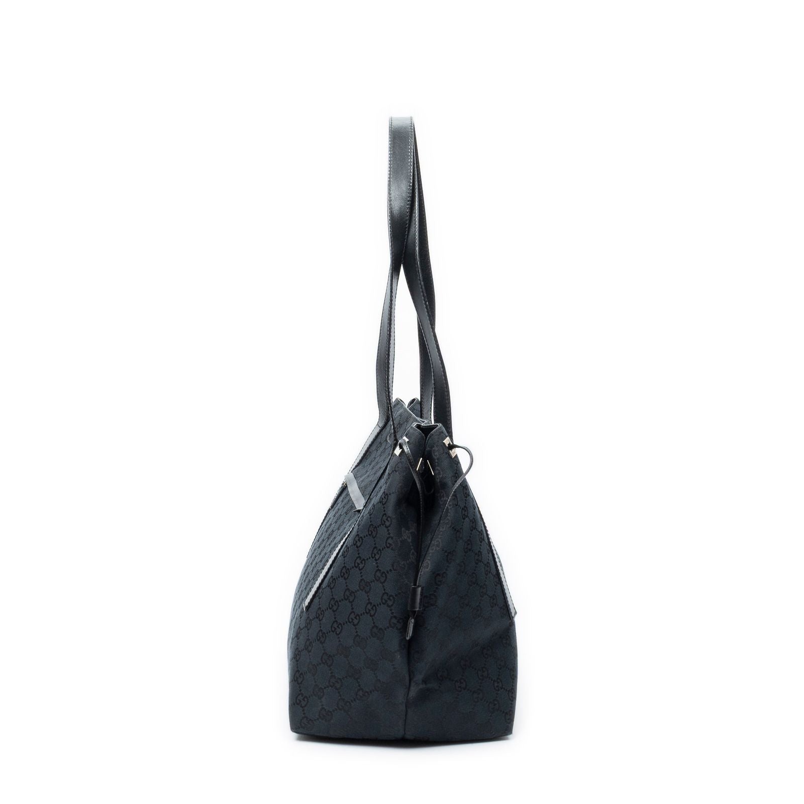 Gucci Side Drawstring Shopping Tote Black GG Canvas — view 3