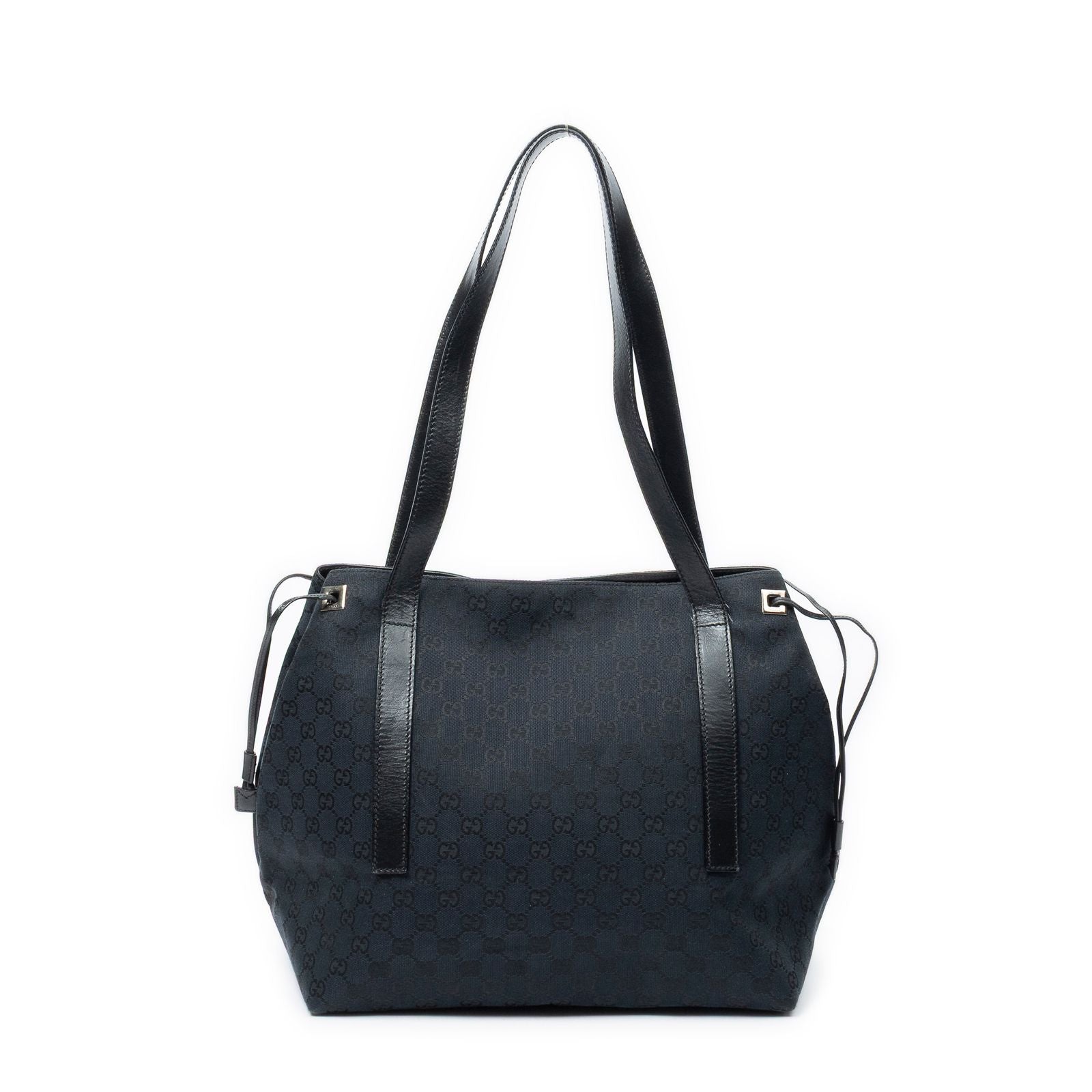 Gucci Side Drawstring Shopping Tote Black GG Canvas — view 5