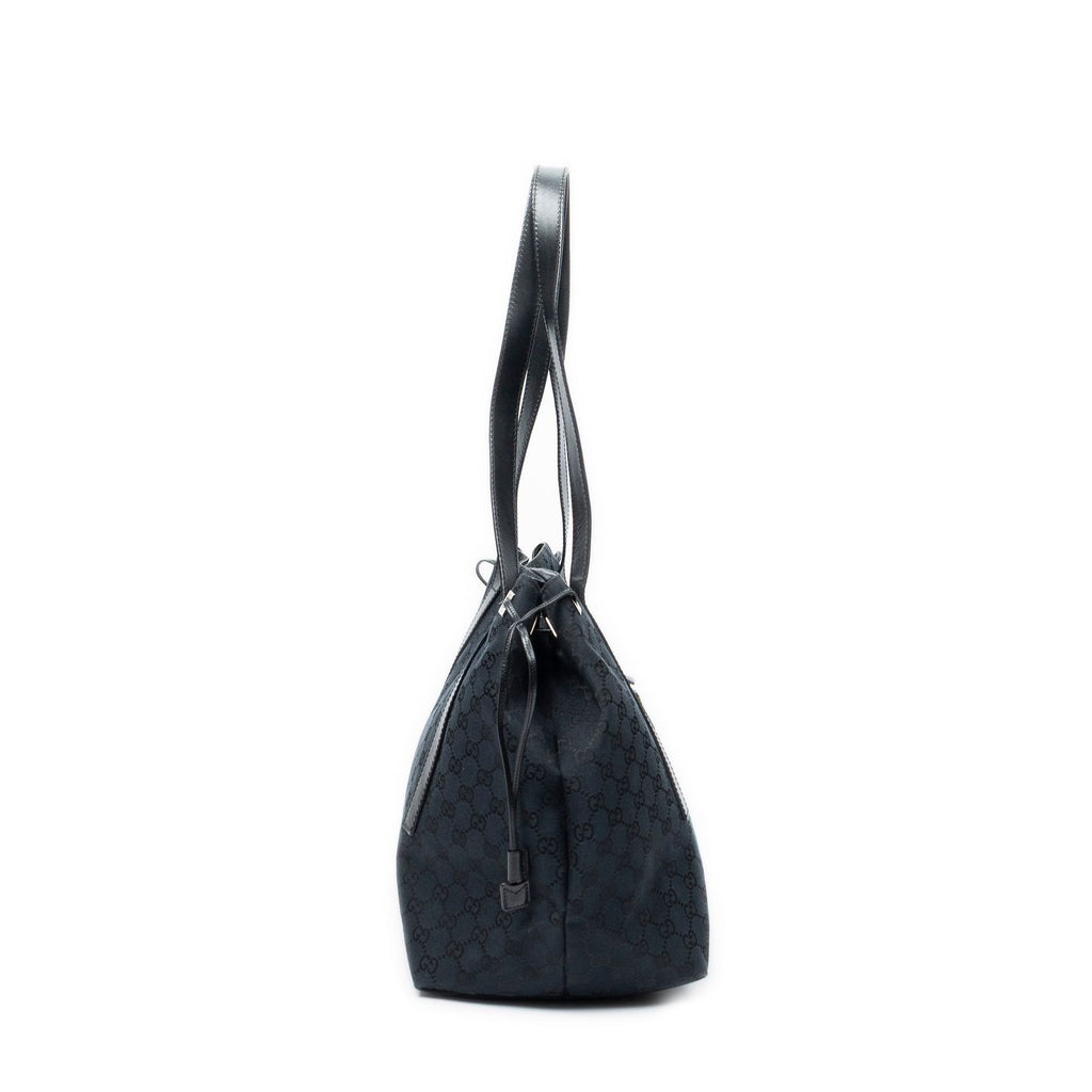 Gucci Side Drawstring Shopping Tote Black GG Canvas — view 4
