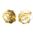 Chanel CC Logo Heart Clip Type Earrings Gold Plated