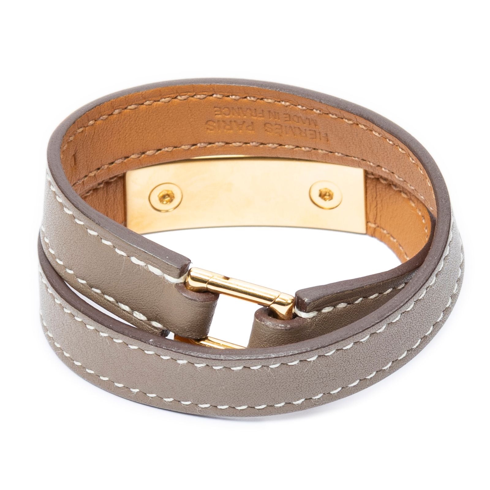Hermes Rivale Double Bracelet Lightbrown Leather — view 2