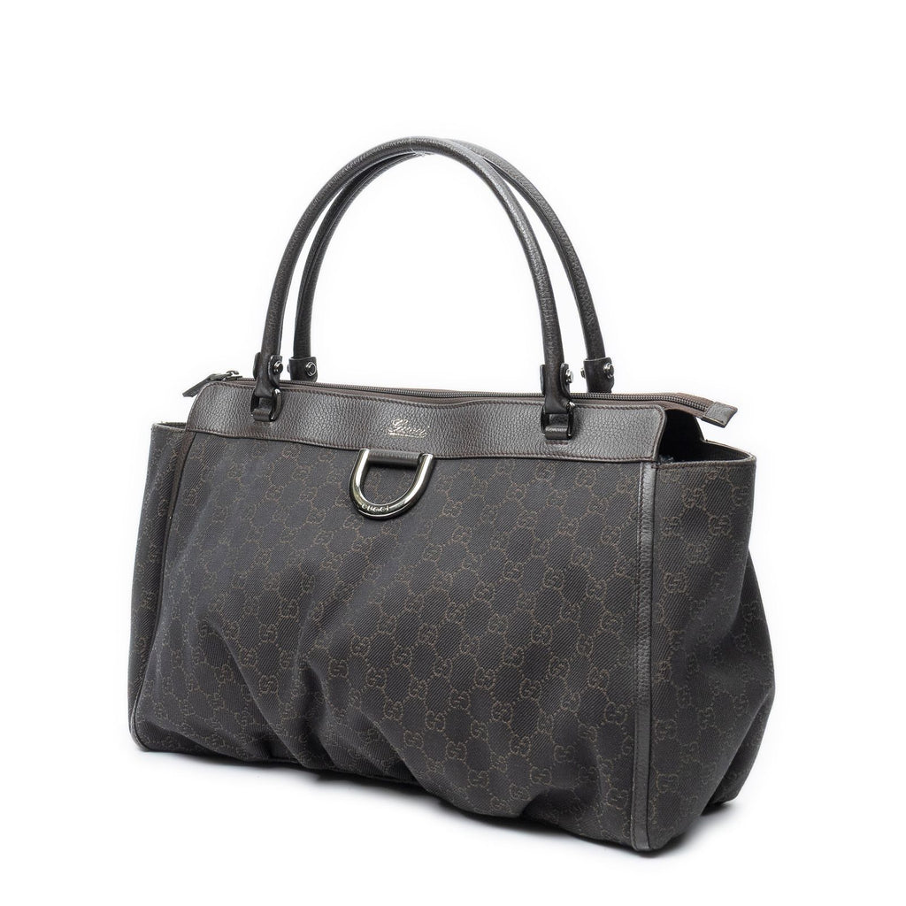 Gucci Large Abbey D Ring Tote Dark Brown GG Denim Canvas — view 2