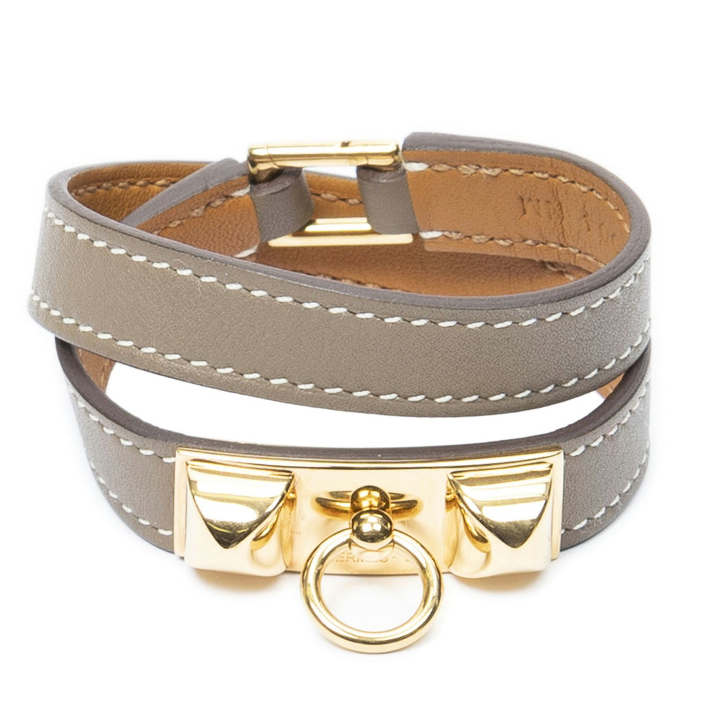 Hermes Rivale Double Bracelet Lightbrown Leather
