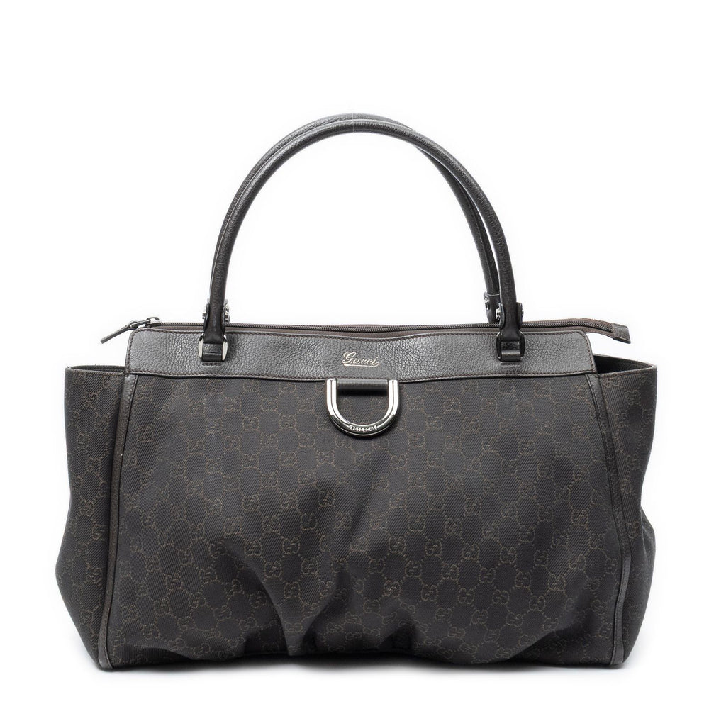 Gucci Large Abbey D Ring Tote Dark Brown GG Denim Canvas