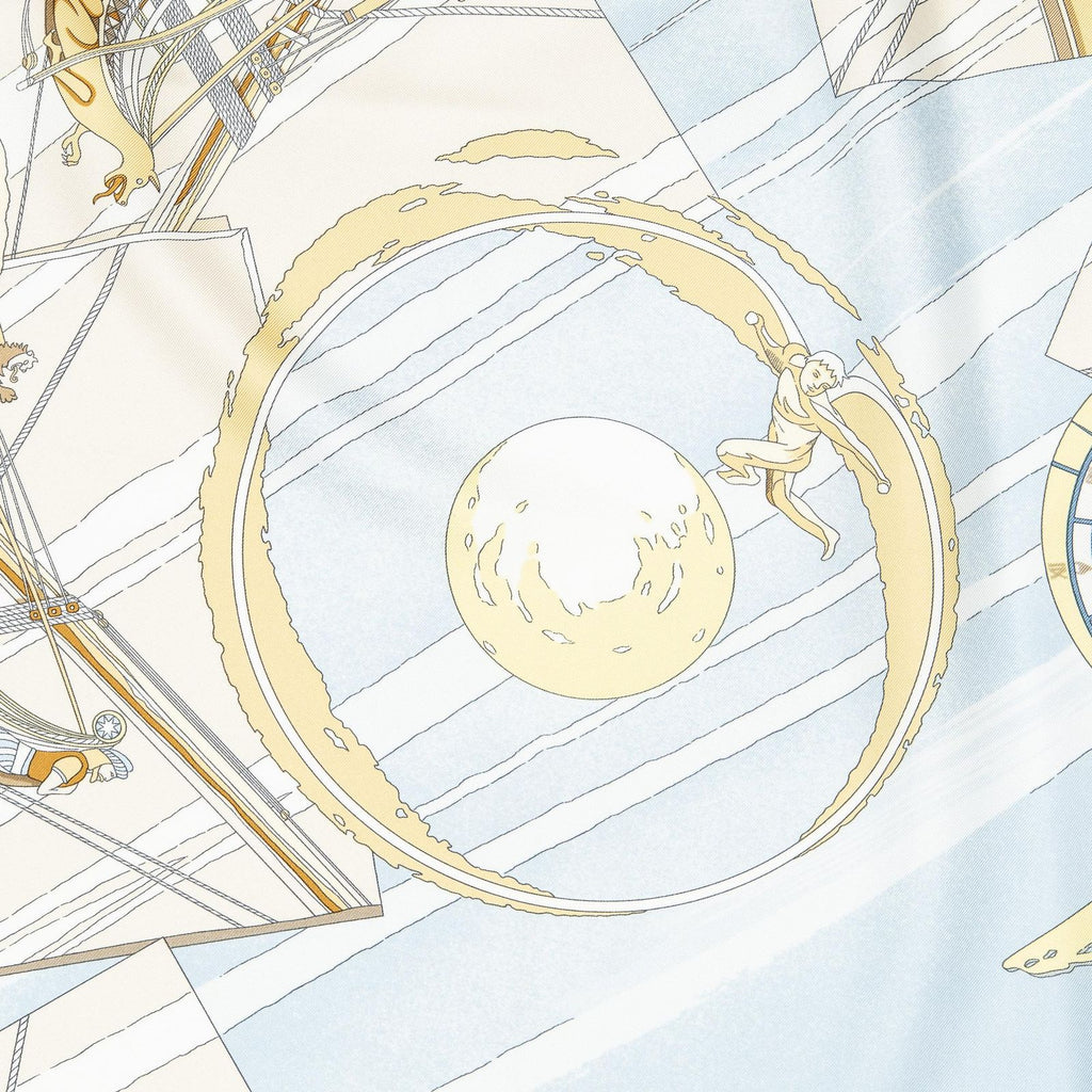 Hermes Scarf Light Blue Yellow Beige 100% Twillsilk — view 3