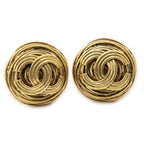 Chanel CC Logo Round Clip Type Earrings Gold Plated