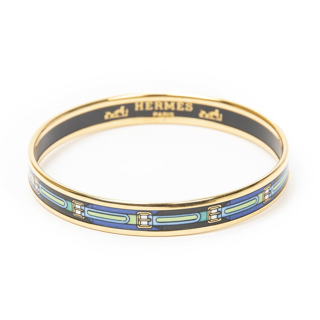 Hermes Enamel Bangle Blue Plating Bracelet — view 2