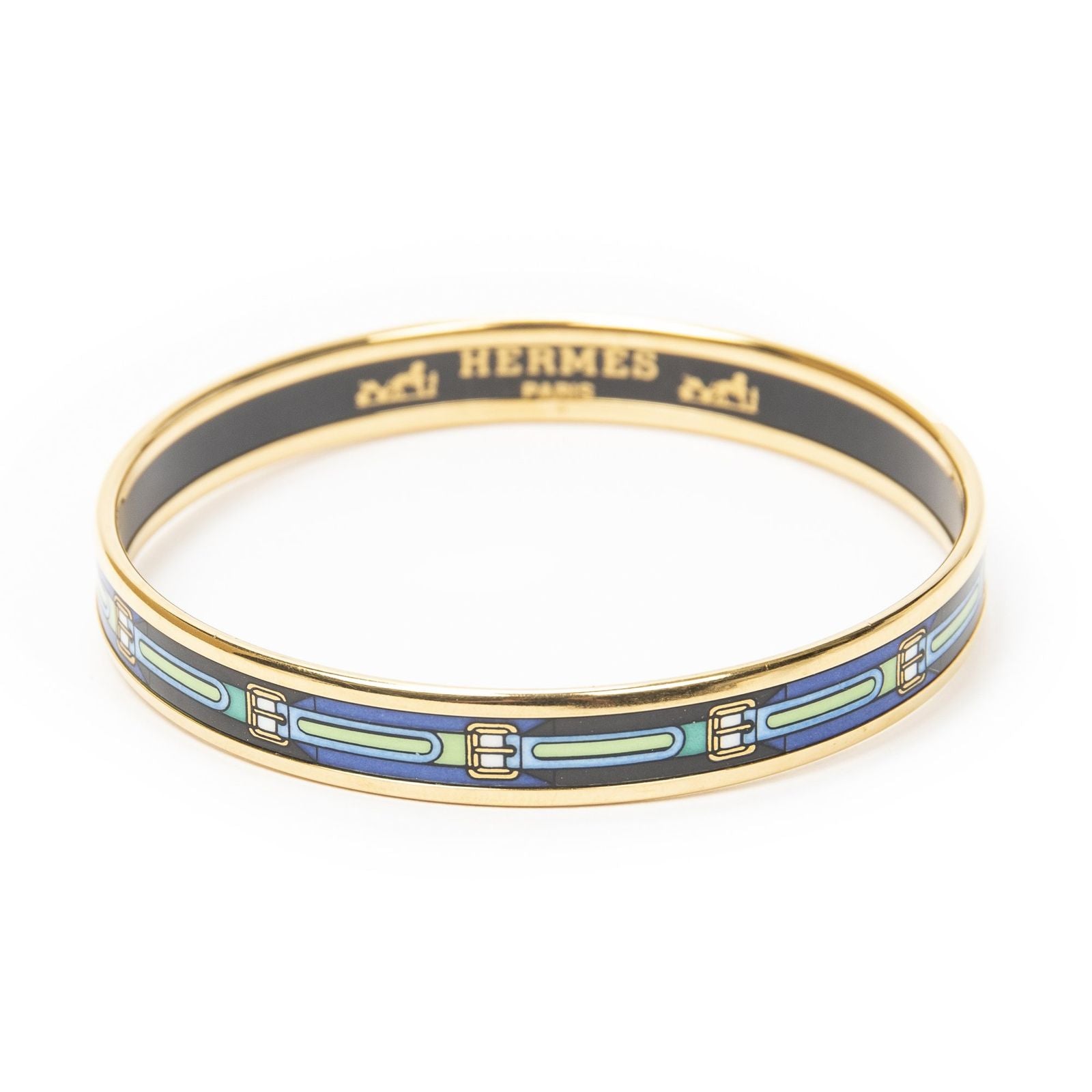 Hermes Enamel Bangle Blue Plating Bracelet — view 2