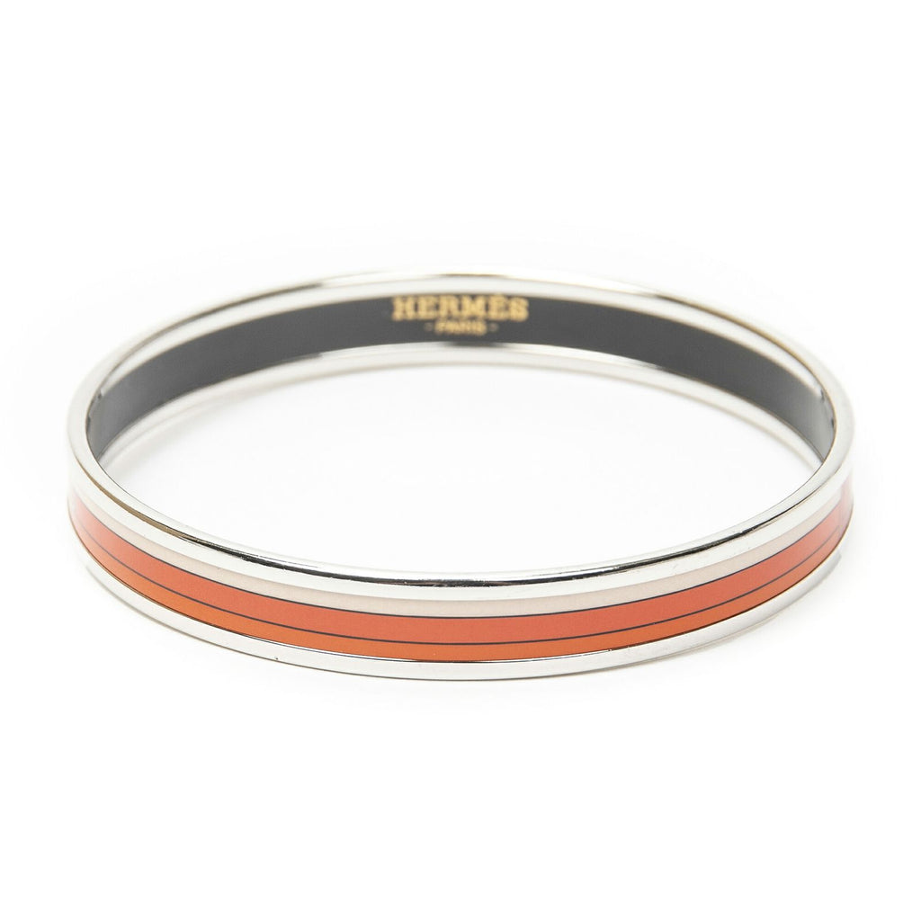 Hermes Enamel Bangle Orange Silver Plating Bracelet — view 2