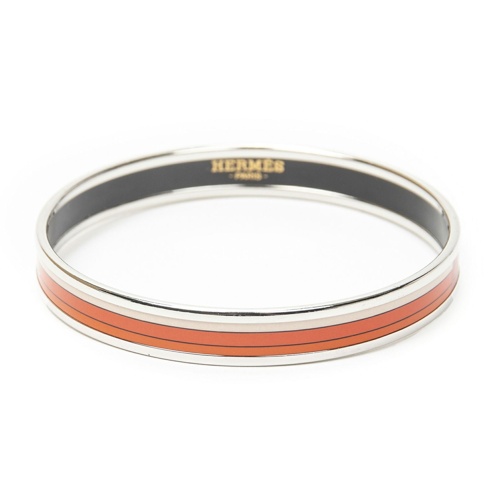 Hermes Enamel Bangle Orange Silver Plating Bracelet — view 2