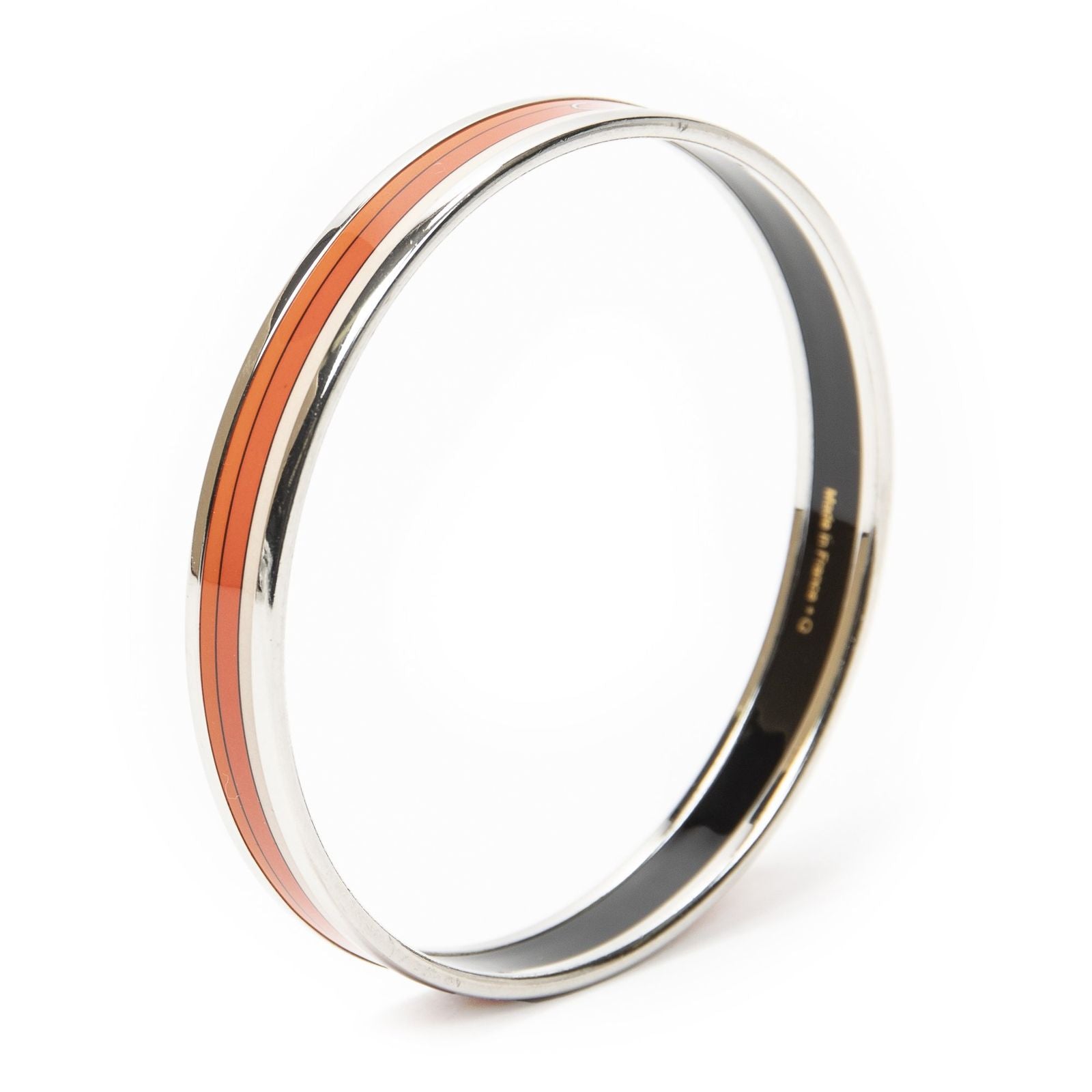Hermes Enamel Bangle Orange Silver Plating Bracelet