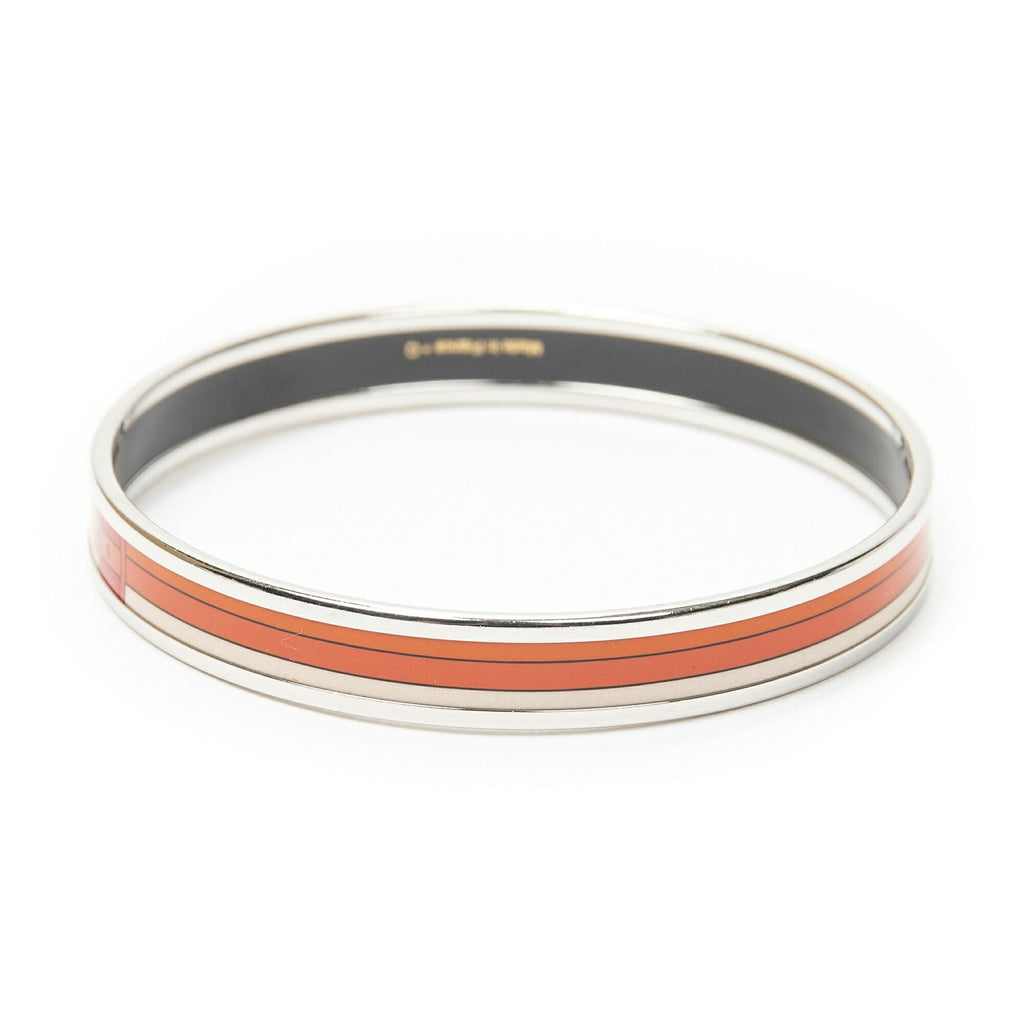 Hermes Enamel Bangle Orange Silver Plating Bracelet — view 3