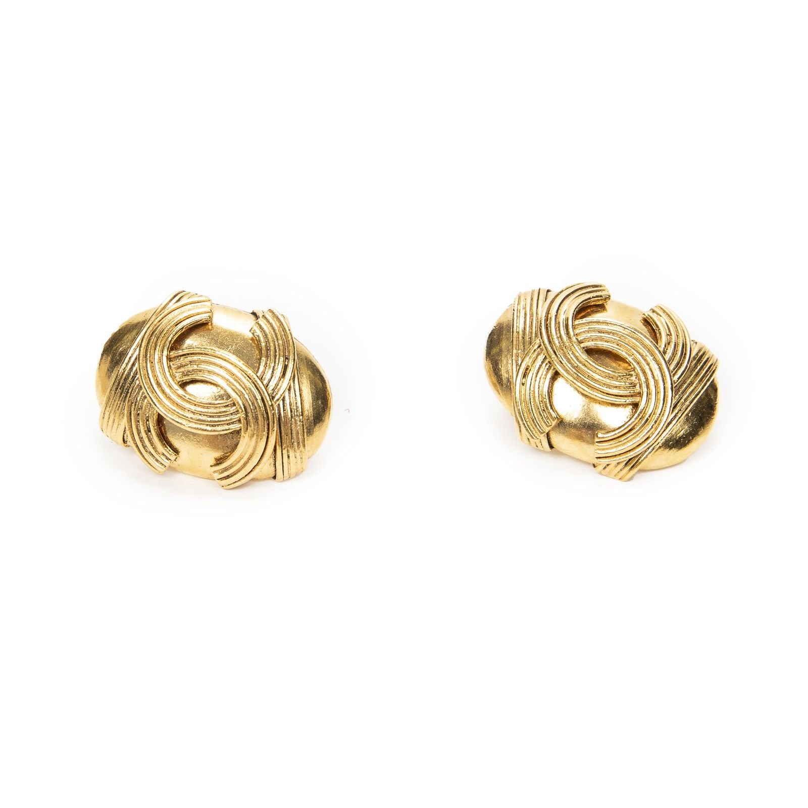 Chanel CC Oval Clip on Earrings Gold Plated
