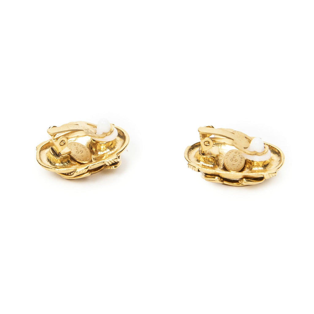 Chanel CC Oval Clip on Earrings Gold Plated — view 2