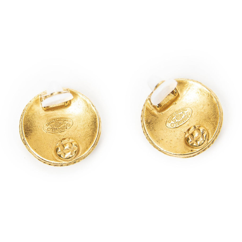 Chanel CC Logo Round Clip Type Earrings Gold Plated — view 3