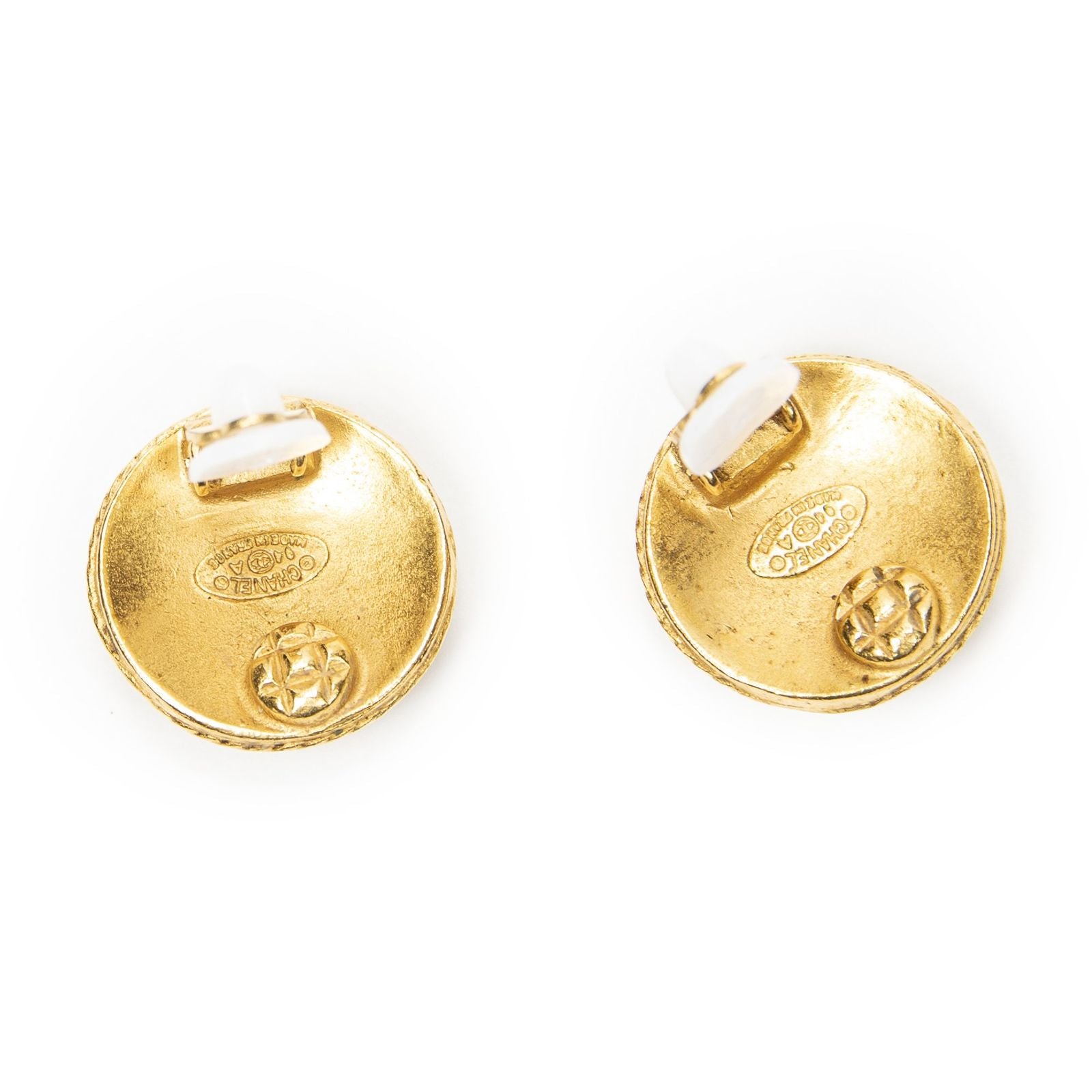 Chanel CC Logo Round Clip Type Earrings Gold Plated — view 3