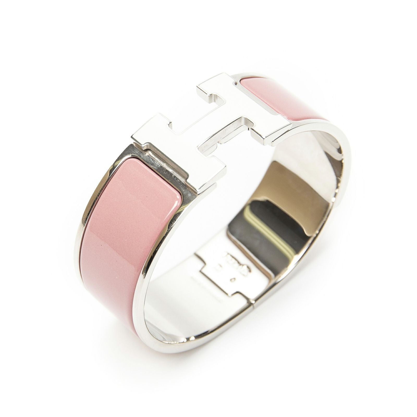 Hermes Clic Clac Bracelet Lightpink White Silver Plating