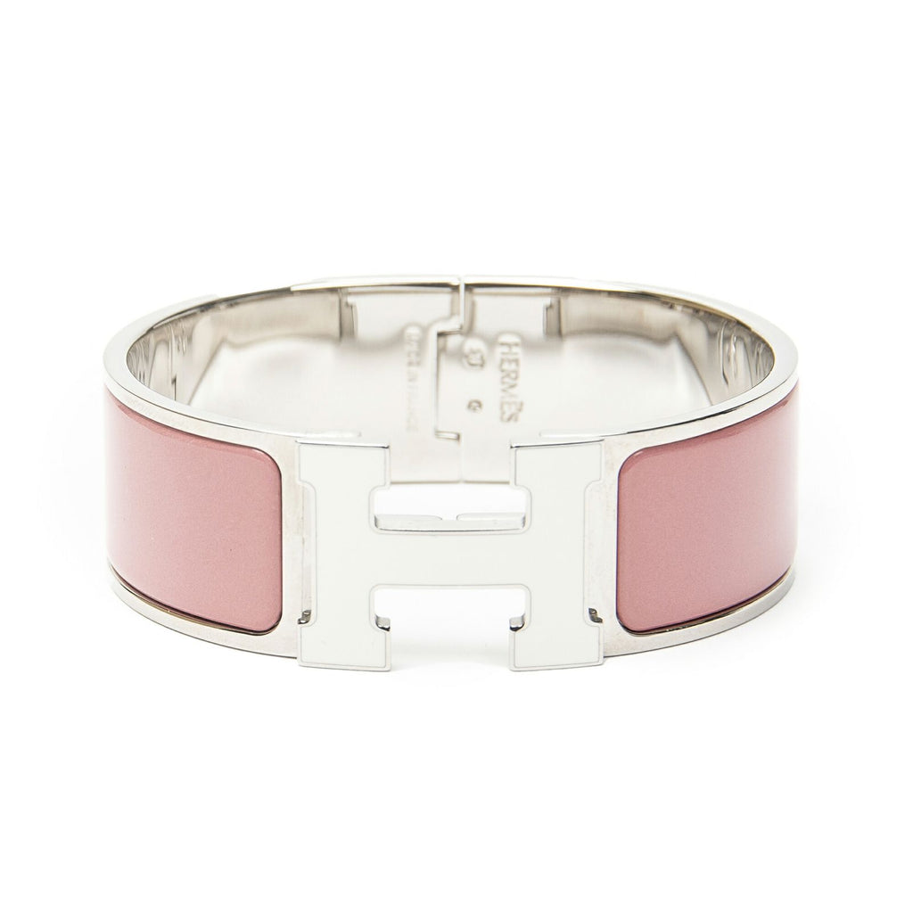 Hermes Clic Clac Bracelet Lightpink White Silver Plating — view 2
