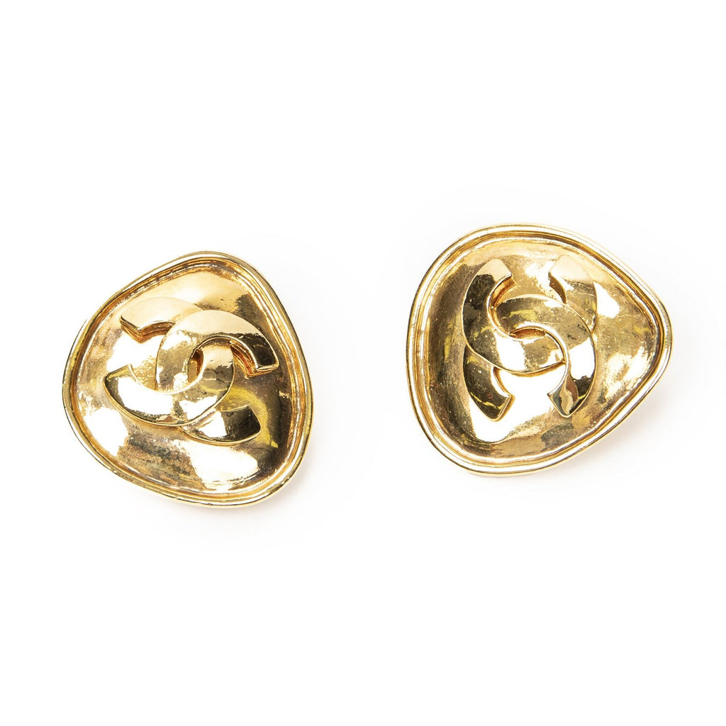 Chanel CC Rectangular Clip on Earrings Gold Plated