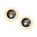 Chanel CC Logo Round Earrings Black Gold Plating