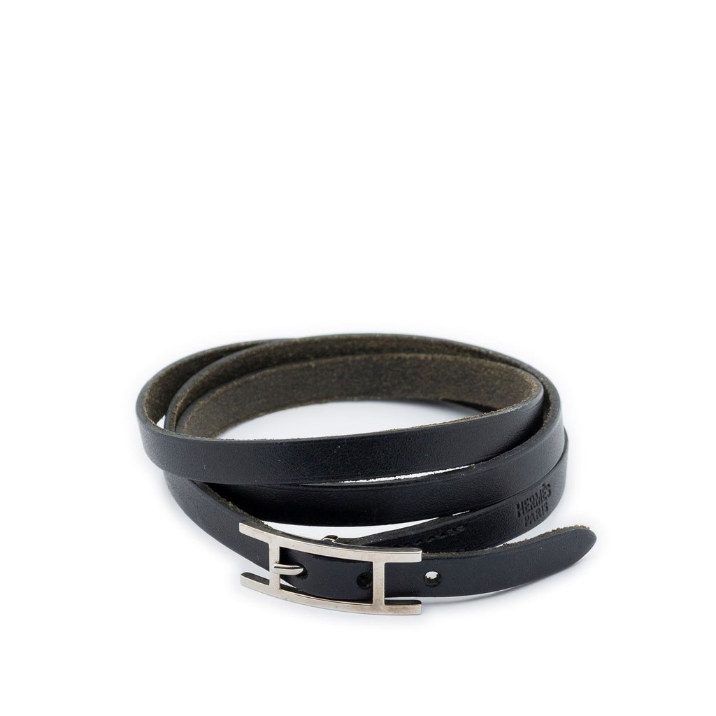 Hermes Behapi Triple Strand Bracelet Black Swift Leather