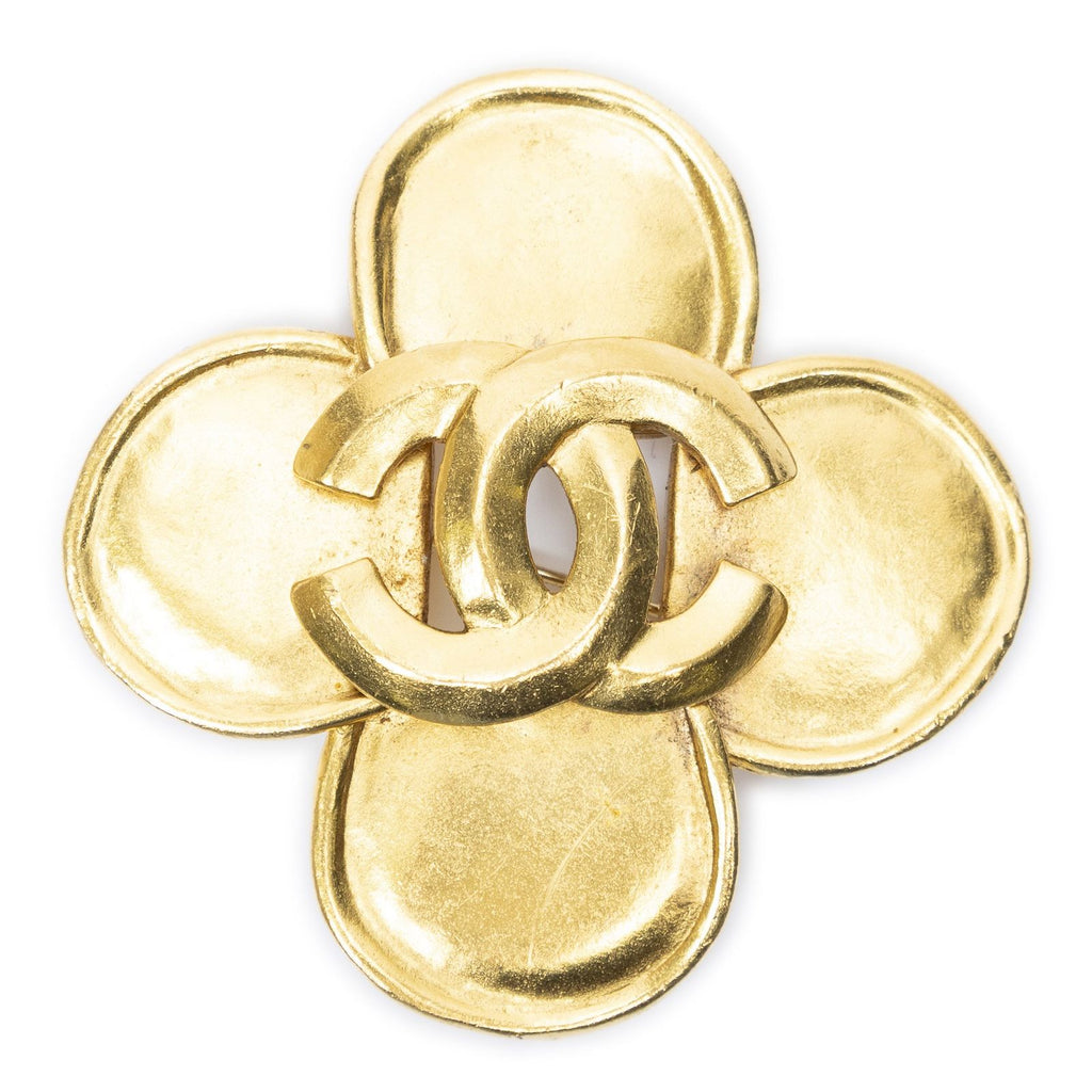 Chanel CC Clover Brooch Gold Plated