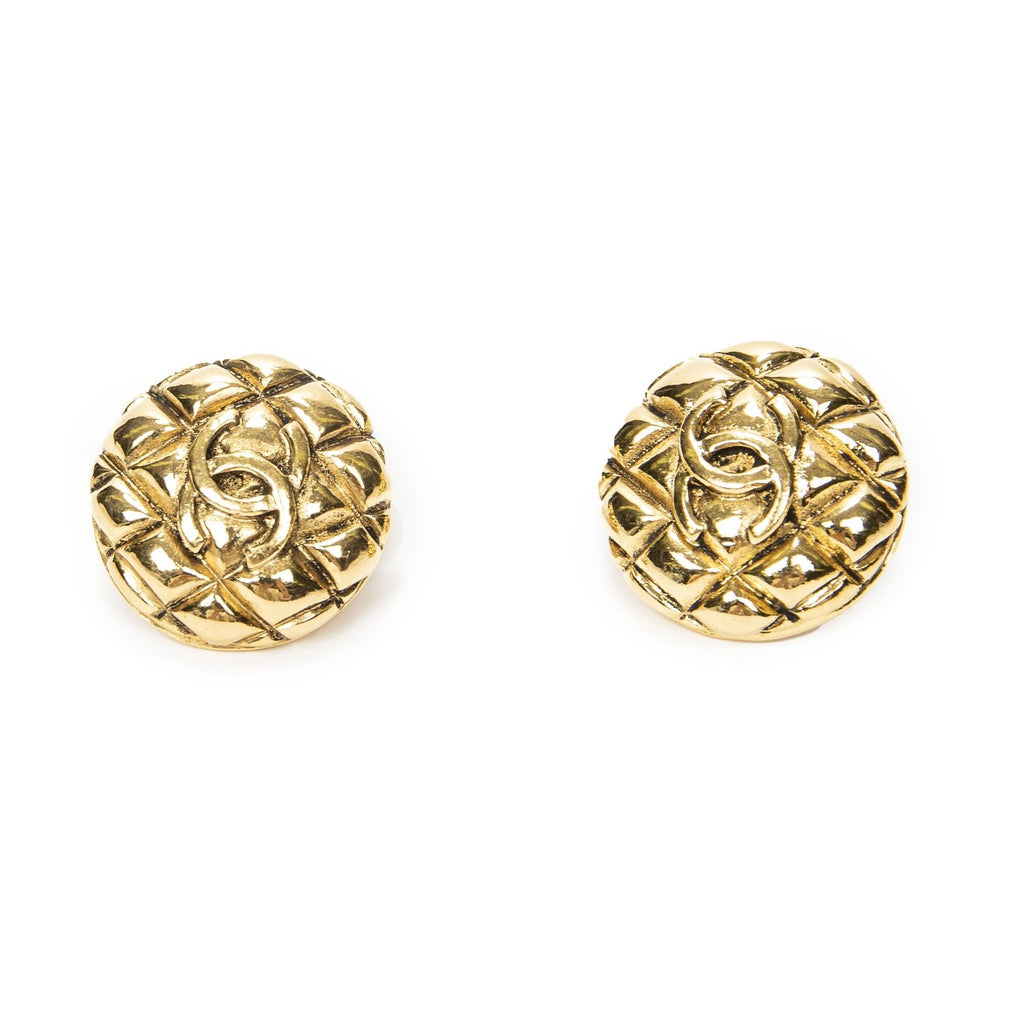 Chanel CC Quilted Round Disc Clip on Earrings