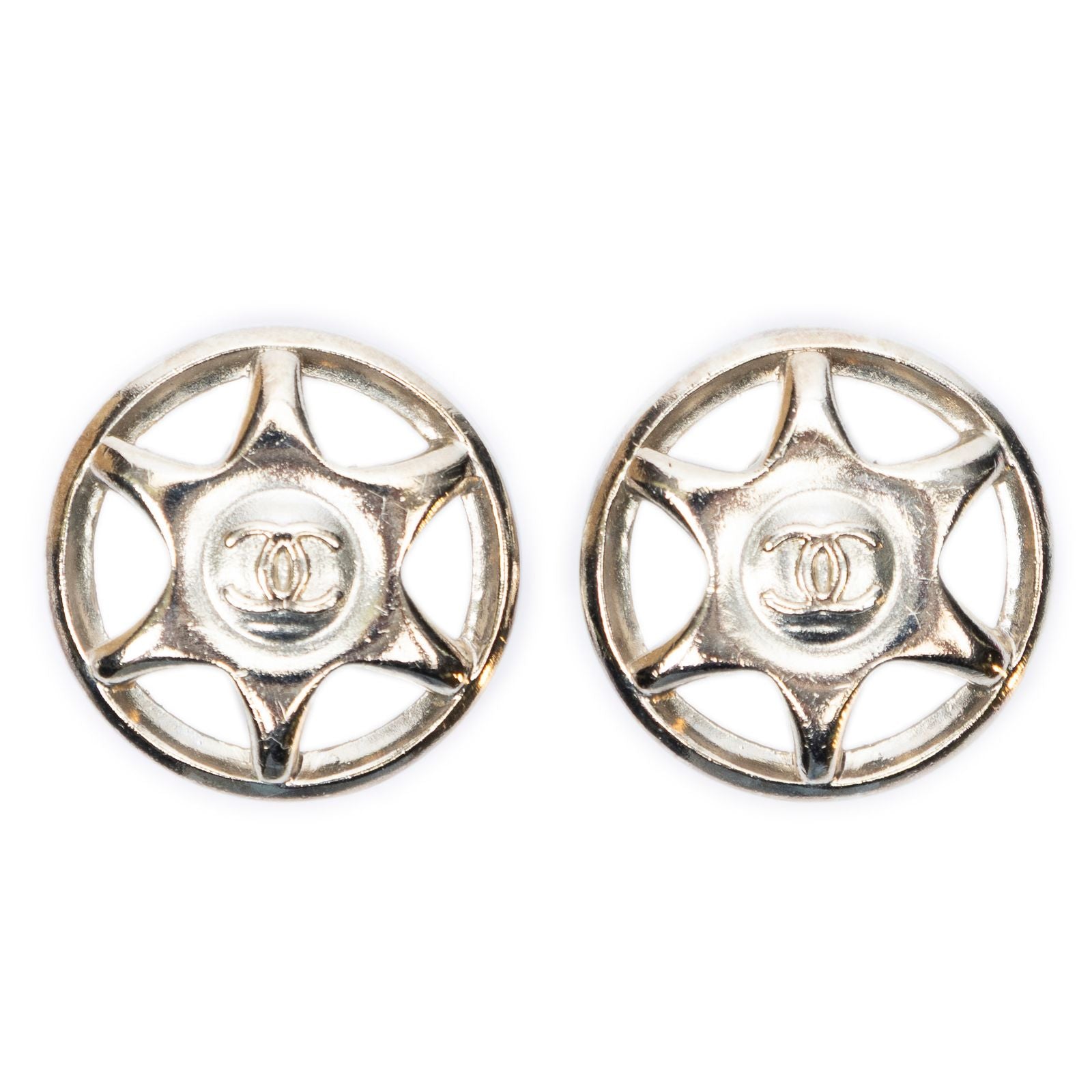 Chanel CC Round Earrings Silver Plating