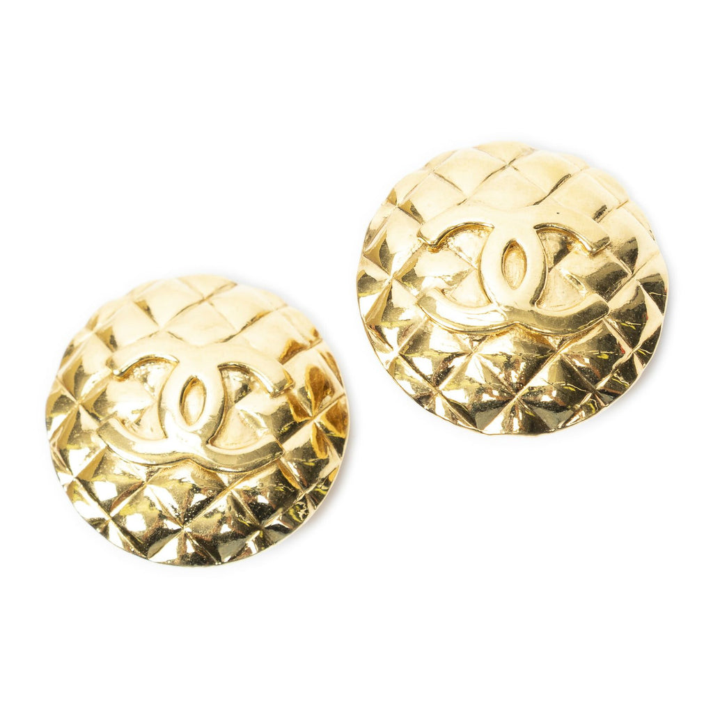 Chanel Large CC Round Clip on Earrings Gold Plated