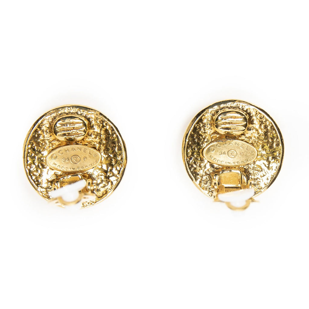 Chanel CC Logo Round Clip Type Earrings Gold Plated — view 3