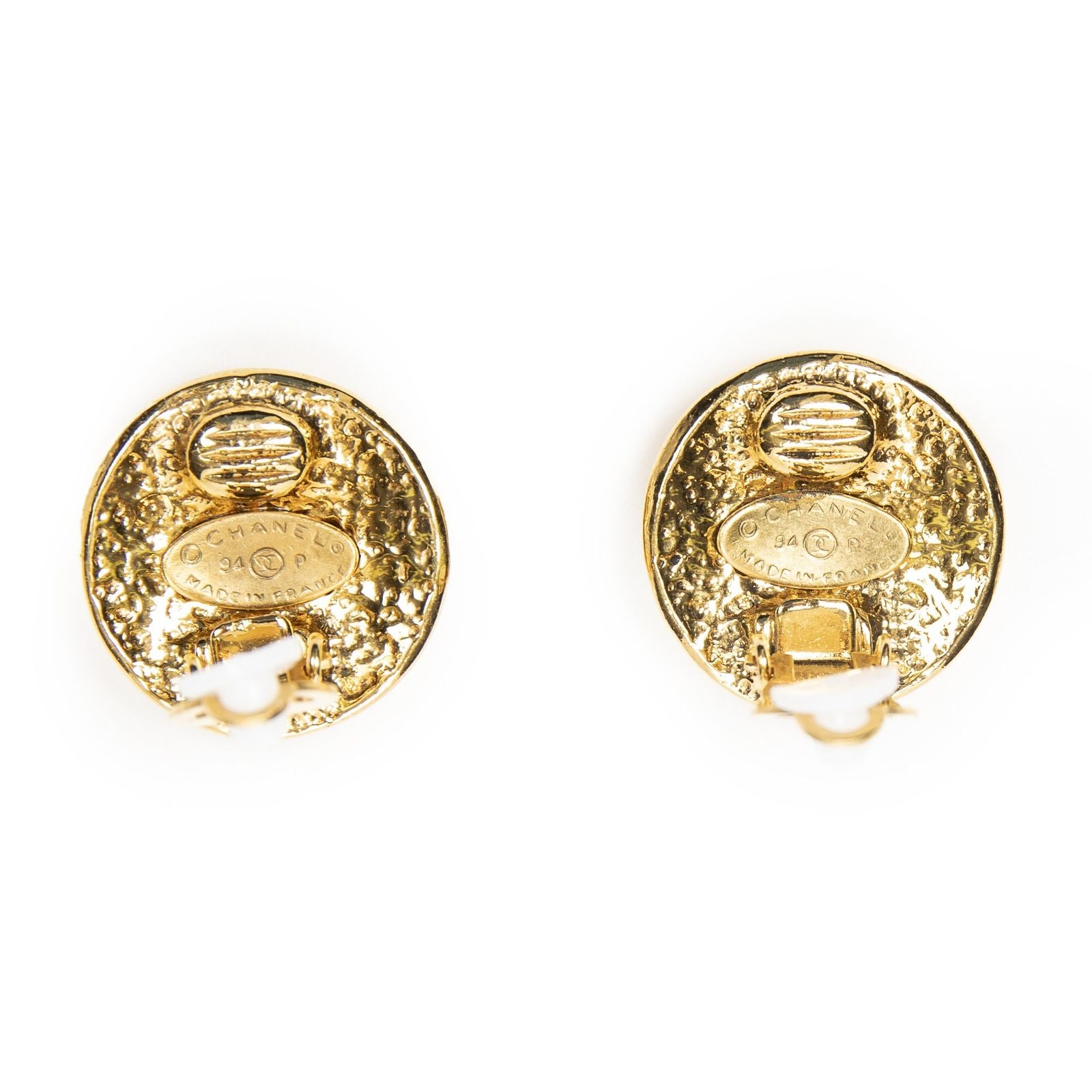 Chanel CC Logo Round Clip Type Earrings Gold Plated — view 3