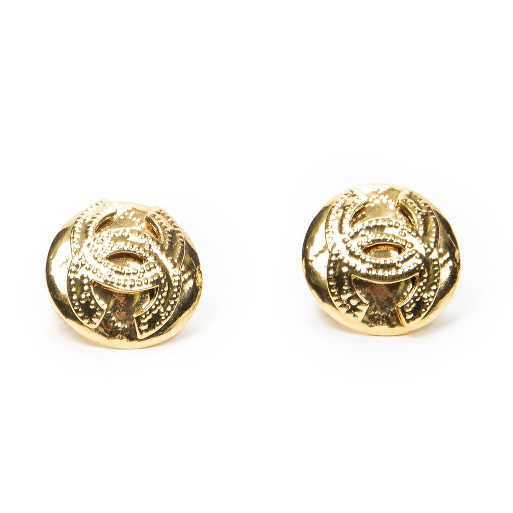 Chanel CC Logo Round Clip Type Earrings Gold Plated