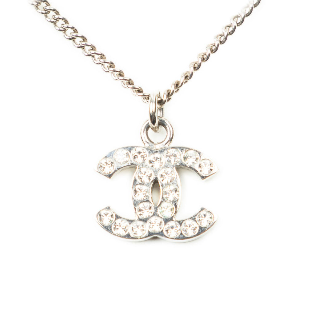 Chanel CC Logo Rhinestone Pendant Silver Plating — view 2