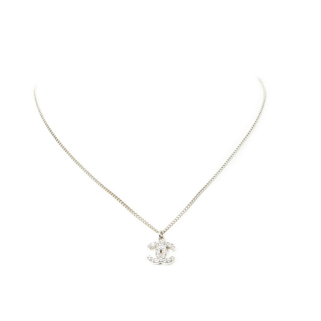 Chanel CC Logo Rhinestone Pendant Silver Plating