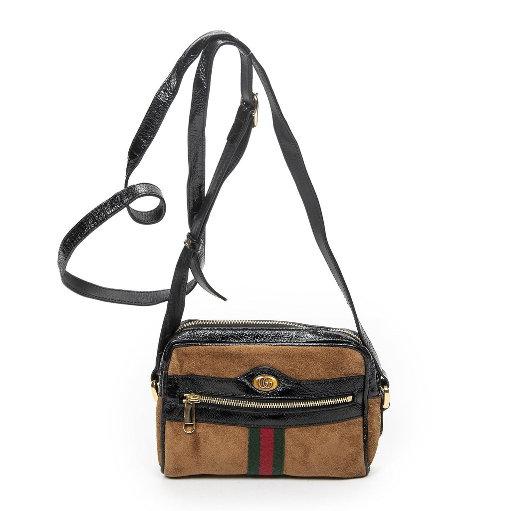 Gucci Vintage Web Mini Ophidia Tan Black Suede Leather Shoulder