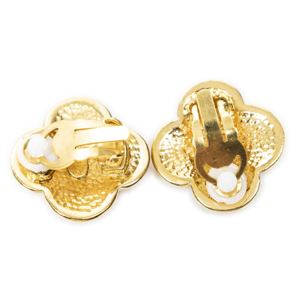 Chanel CC Clover Dangle Clip on Earrings Gold Plated — view 2