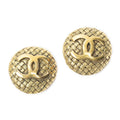 Chanel CC Logo Round Clip Type Earrings Gold Plated