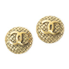 Chanel CC Logo Round Clip Type Earrings Gold Plated