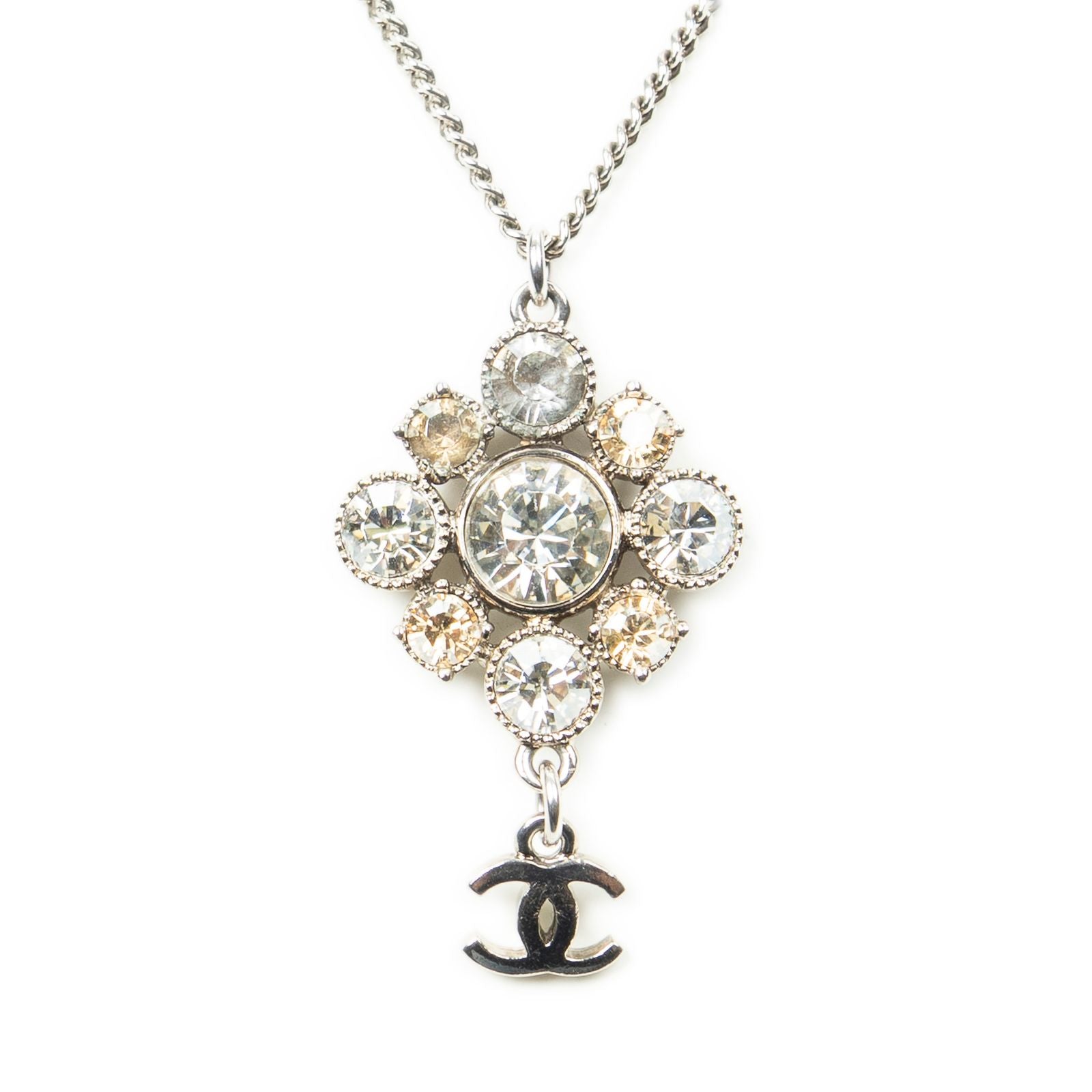 Chanel CC Round Pendant Necklace Silver Plating — view 2