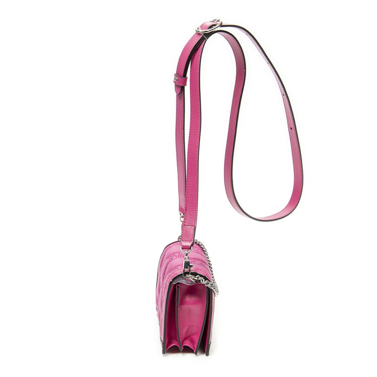 Gucci Mini Marmont Wallet on Chain Fuchsia Nylon Matelasse Canvas Shoulder — view 4
