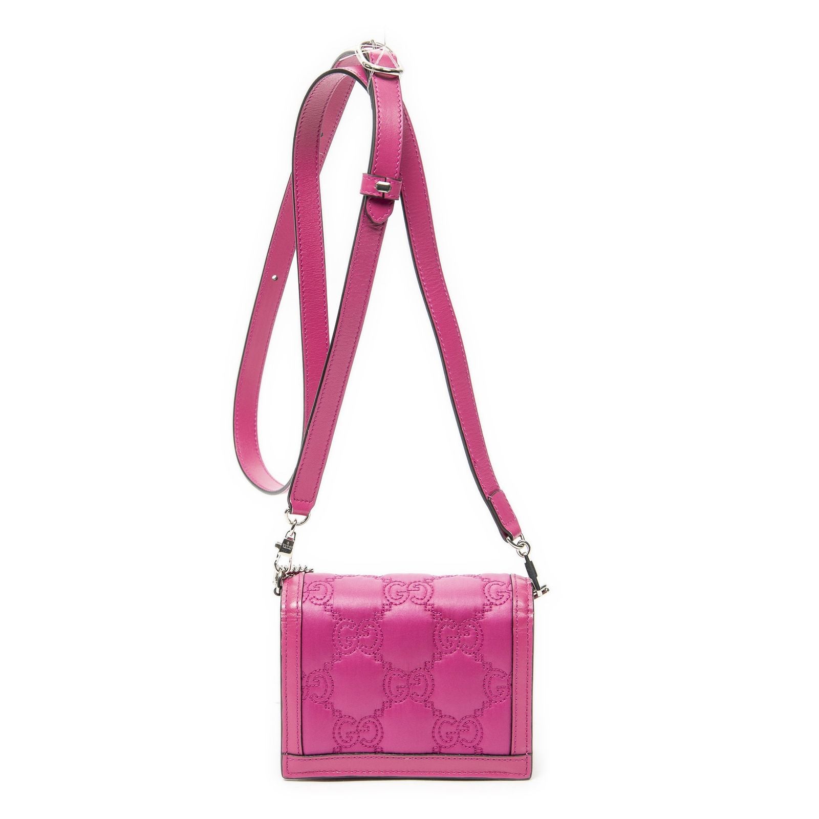 Gucci Mini Marmont Wallet on Chain Fuchsia Nylon Matelasse Canvas Shoulder — view 5