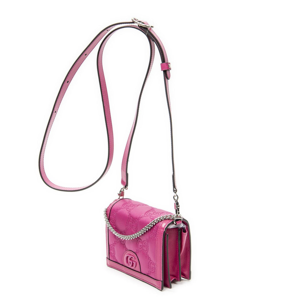 Gucci Mini Marmont Wallet on Chain Fuchsia Nylon Matelasse Canvas Shoulder — view 2