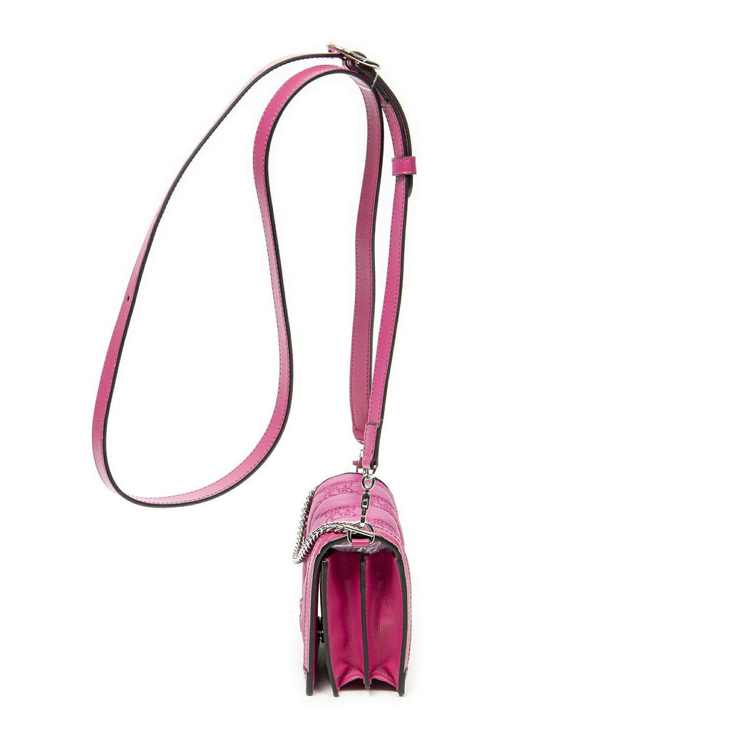 Gucci Mini Marmont Wallet on Chain Fuchsia Nylon Matelasse Canvas Shoulder — view 3