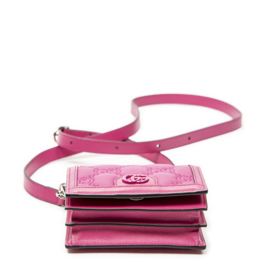 Gucci Mini Marmont Wallet on Chain Fuchsia Nylon Matelasse Canvas Shoulder — view 6
