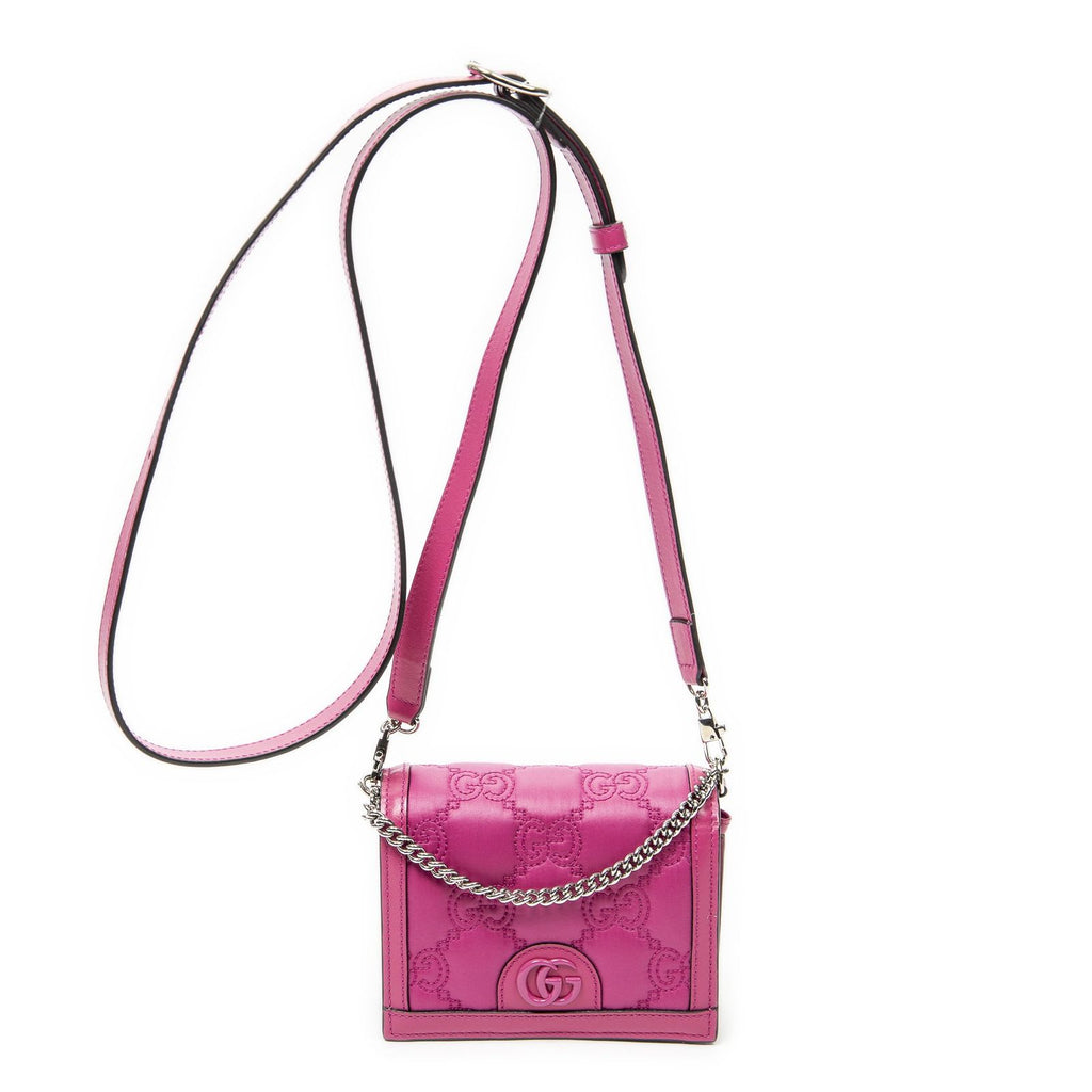 Gucci Mini Marmont Wallet on Chain Fuchsia Nylon Matelasse Canvas Shoulder