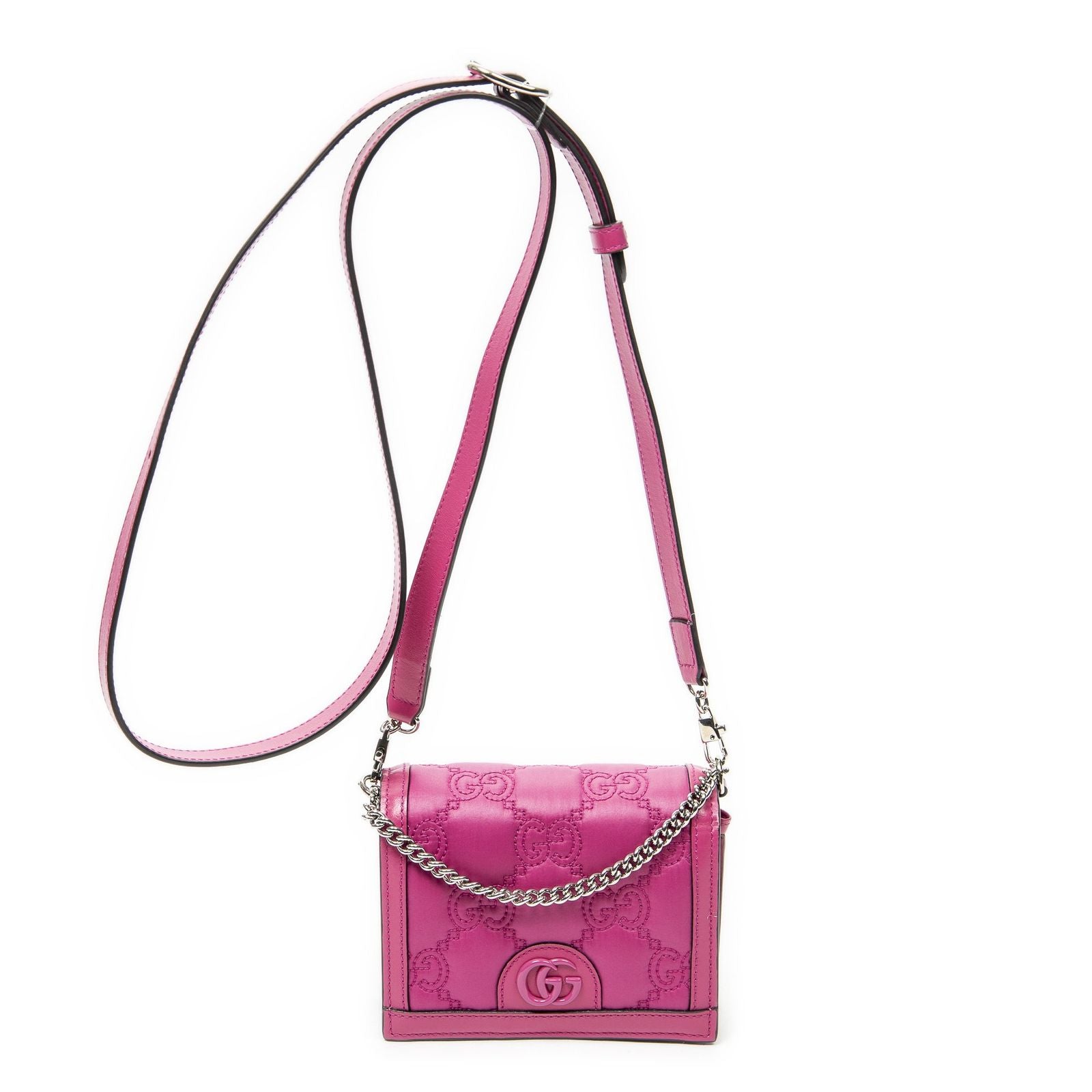 Gucci Mini Marmont Wallet on Chain Fuchsia Nylon Matelasse Canvas Shoulder
