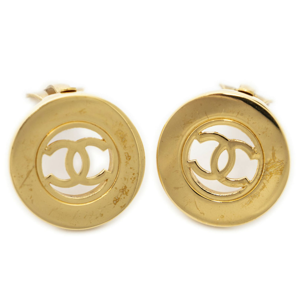 Chanel CC Logo Round Clip Type Earrings Gold Plated