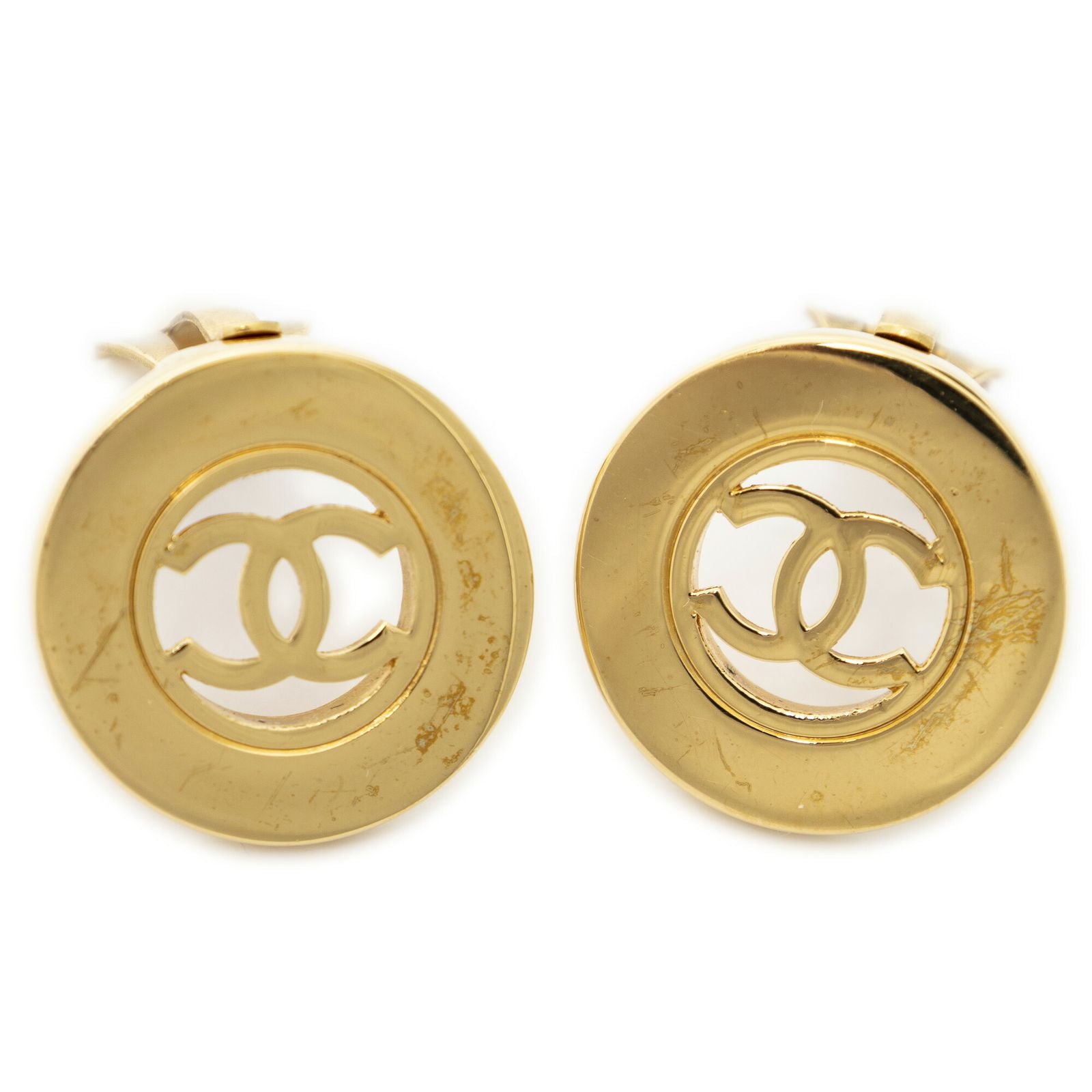 Chanel CC Logo Round Clip Type Earrings Gold Plated