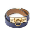 Hermes Rivale Double Bracelet Blue Leather