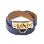 Hermes Rivale Double Bracelet Blue Leather